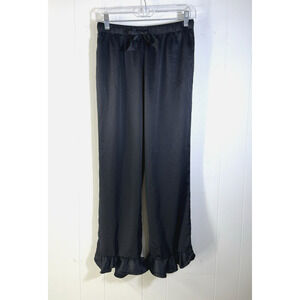 Victorias Secret Pajama Pants Size XS Black Satin Ruffle Hem Drawstring Pockets